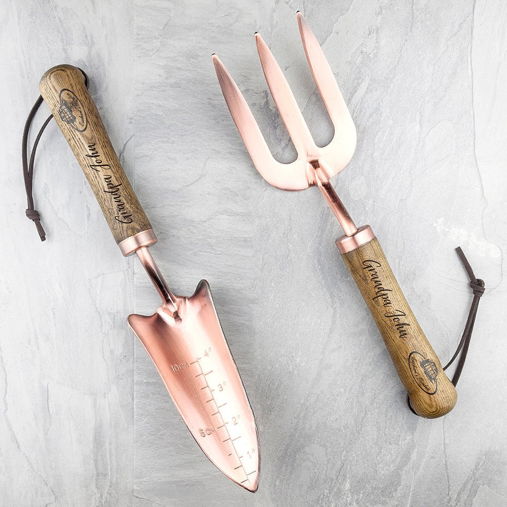 Personalised Luxe Copper Trowel and Fork Set - Engraved Memories