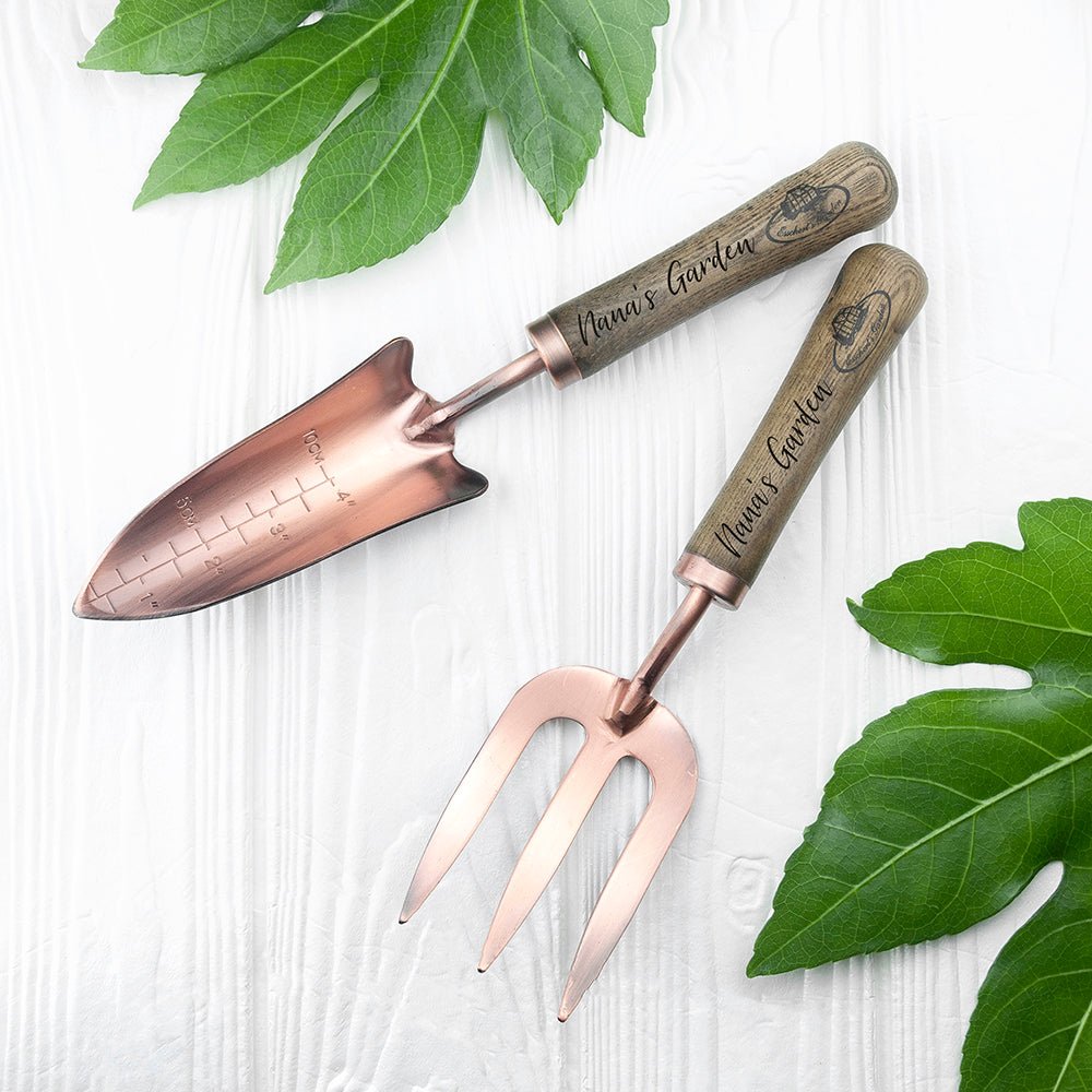 Personalised Luxe Copper Trowel and Fork Set - Engraved Memories