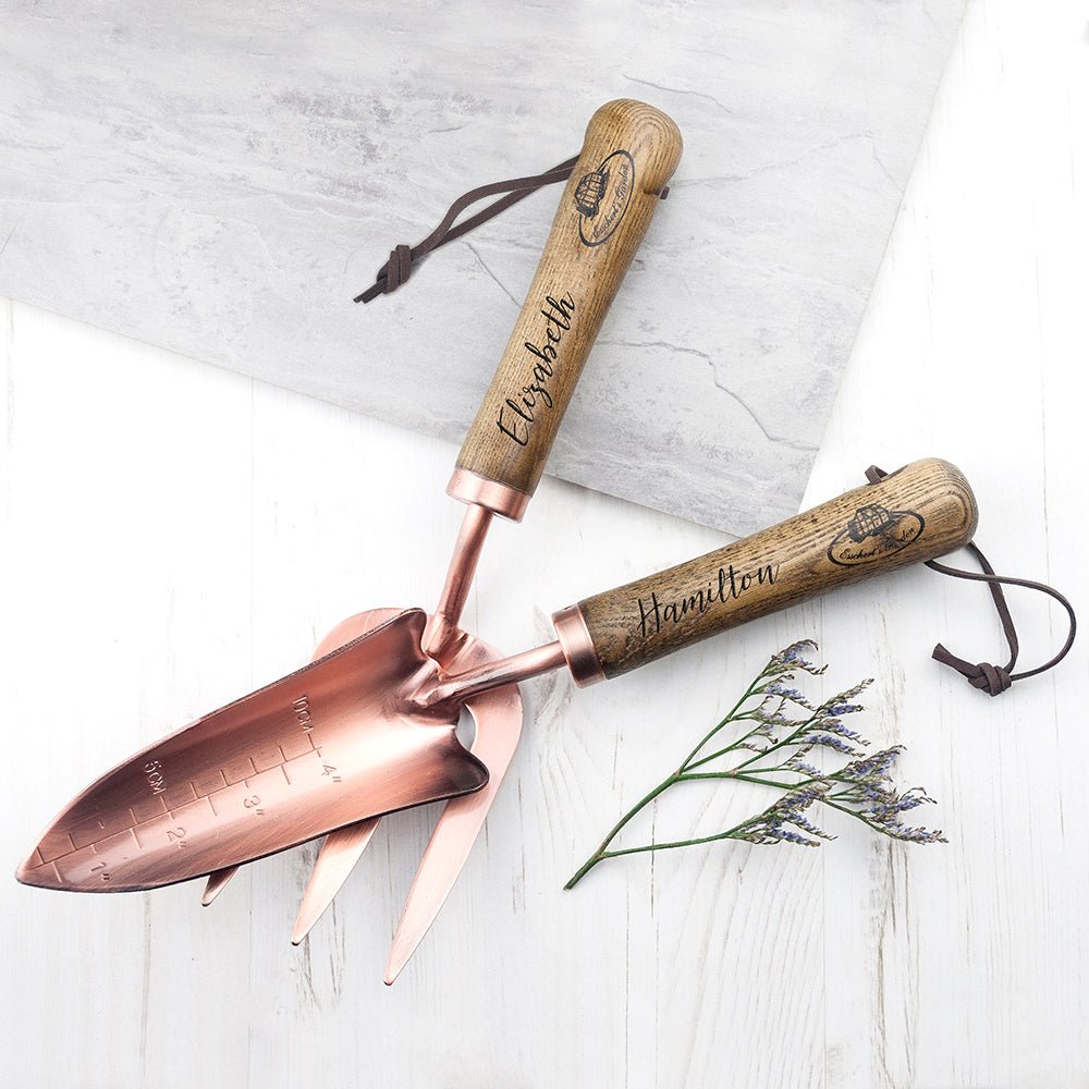 Personalised Luxe Copper Trowel and Fork Set - Engraved Memories