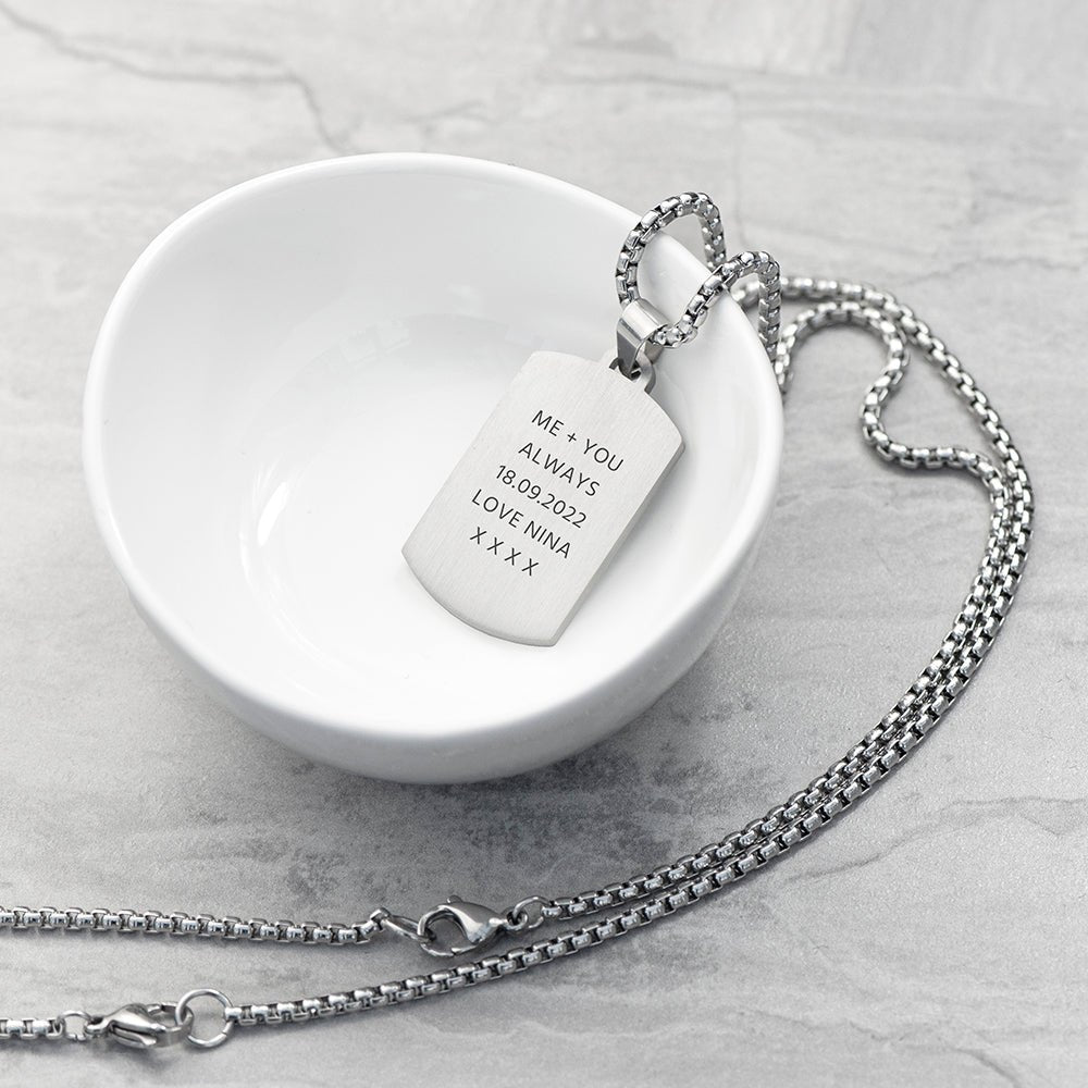 Personalised Men's Blue Turquoise Dog Tag Necklace - Engraved Memories