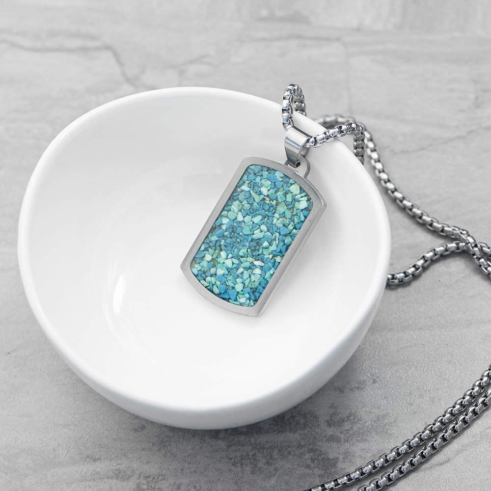 Personalised Men's Blue Turquoise Dog Tag Necklace - Engraved Memories