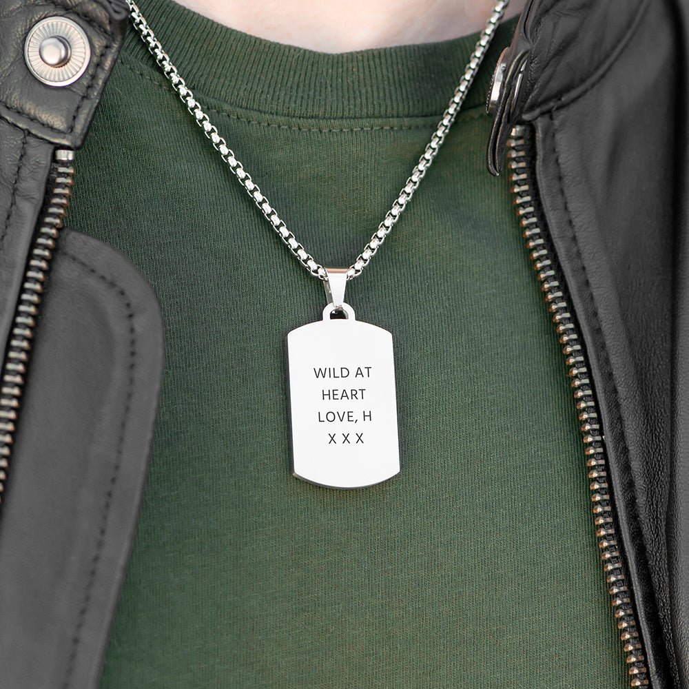 Personalised Men's Blue Turquoise Dog Tag Necklace - Engraved Memories