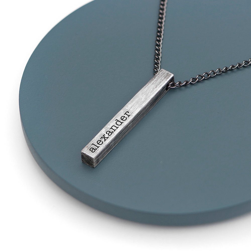 Personalised Men's Brushed Gunmetal Solid Bar Necklace - Engraved Memories