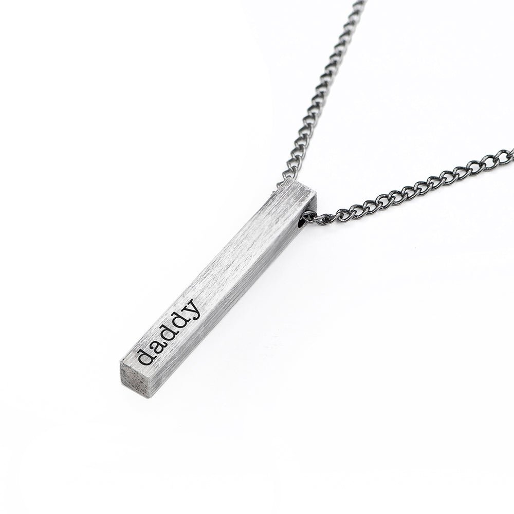 Personalised Men's Brushed Gunmetal Solid Bar Necklace - Engraved Memories