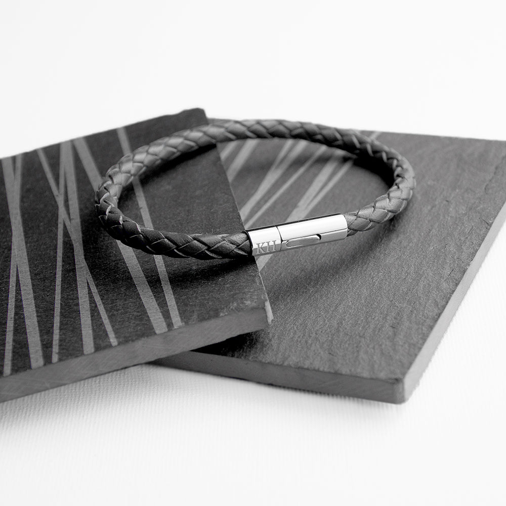 Personalised Men's Capsule Tube Woven Bracelet in Black - Engraved Memories