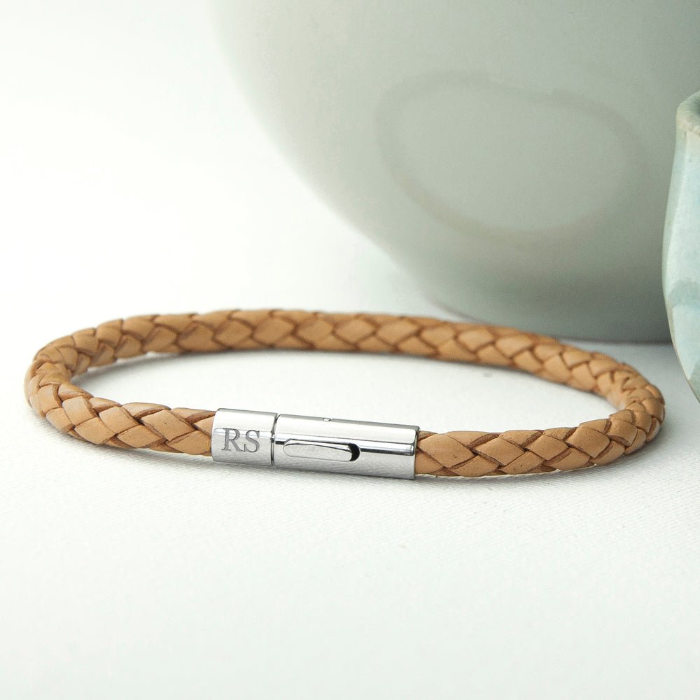 Personalised Men's Capsule Tube Woven Bracelet in Tan - Engraved Memories