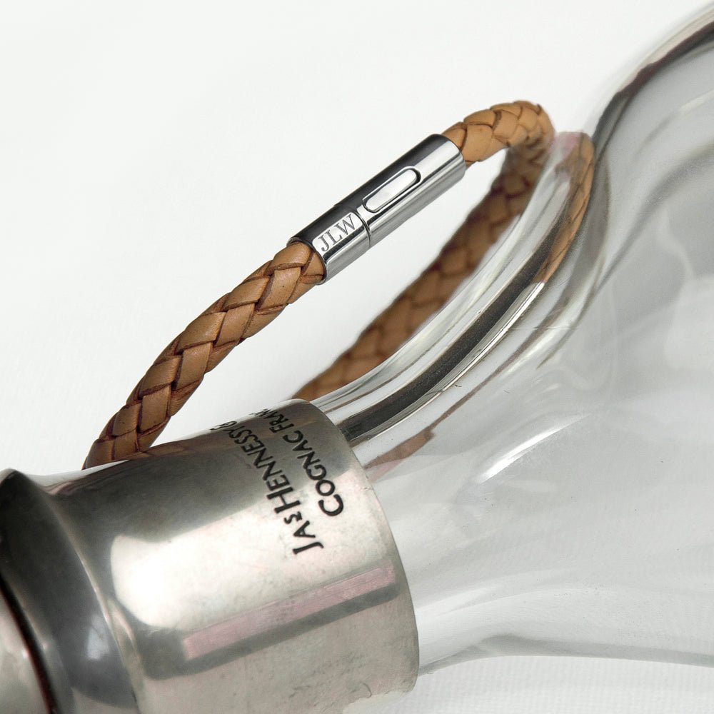 Personalised Men's Capsule Tube Woven Bracelet in Tan - Engraved Memories