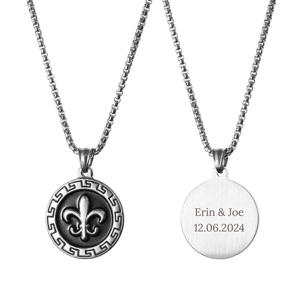 Personalised Men's Fleur-de-lis Pendant Necklace - Engraved Memories