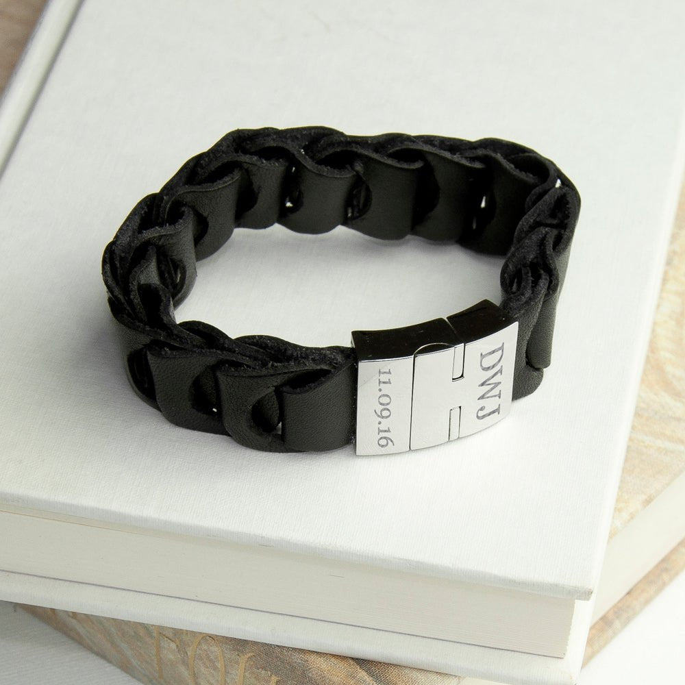 Personalised Men's Intrepid Leather Bracelet - Engraved Memories