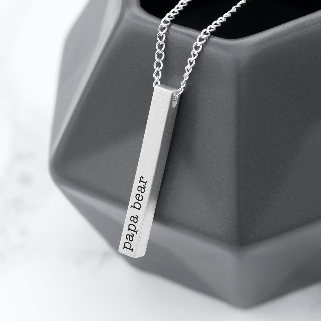 Personalised Men's Silver Solid Bar Necklace - Engraved Memories