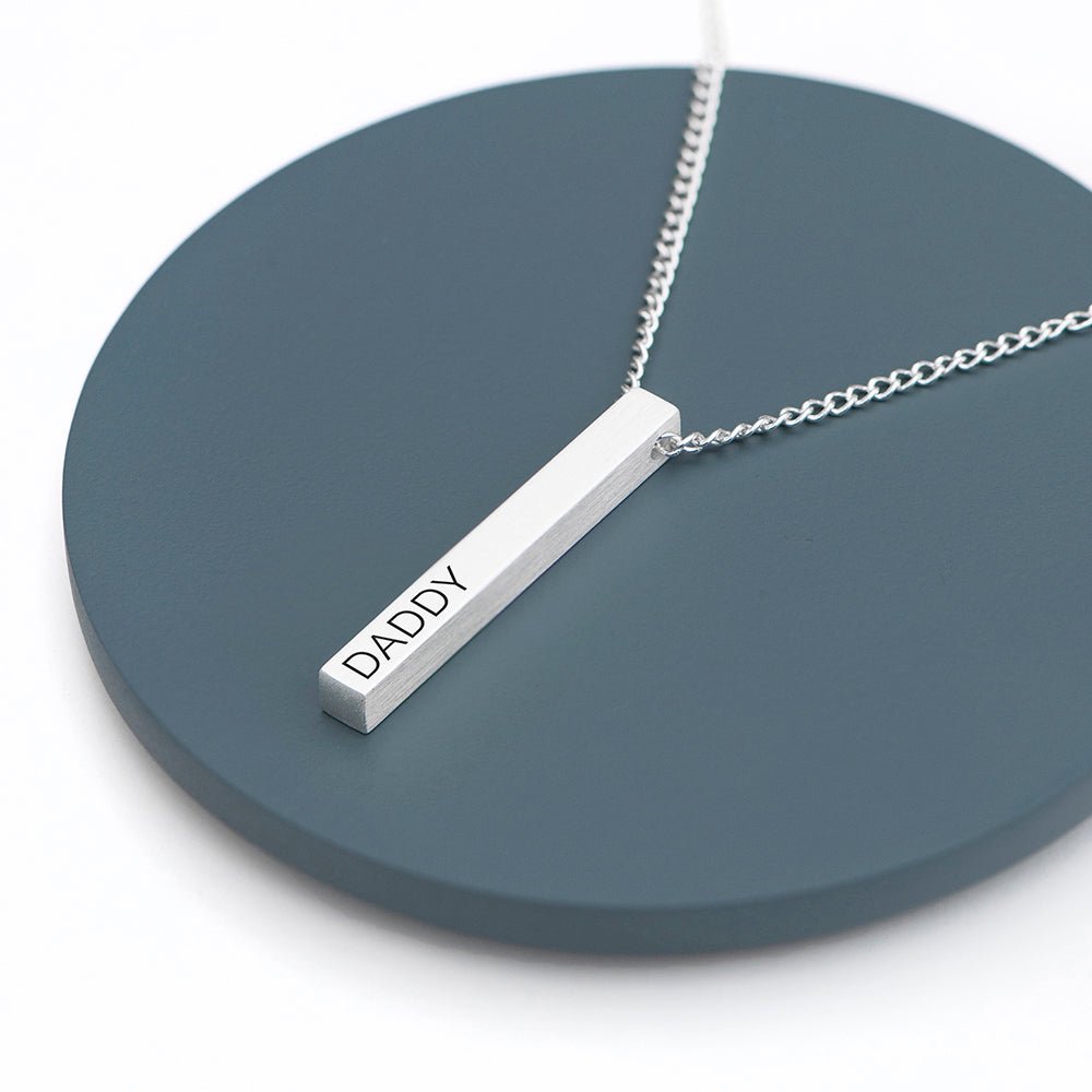 Personalised Men's Silver Solid Bar Necklace - Engraved Memories