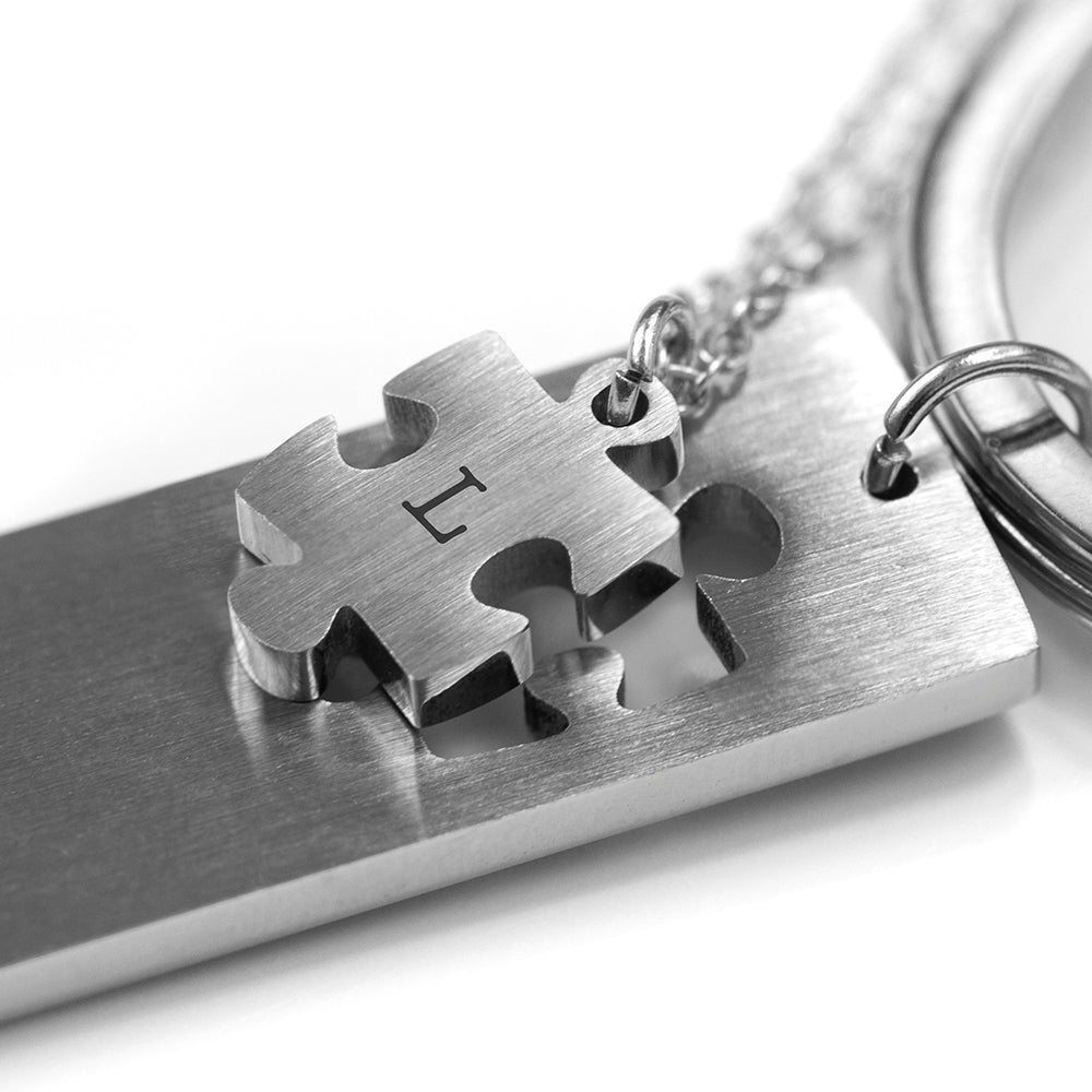 Personalised Perfect Fit Puzzle Piece Necklace & Keyring Set - Engraved Memories