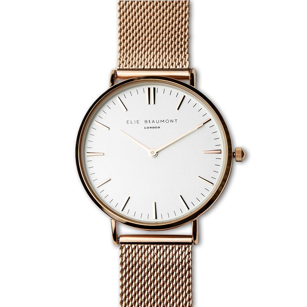 Personalised Rose Gold Mesh Strapped Watch With White Dial - Engraved Memories