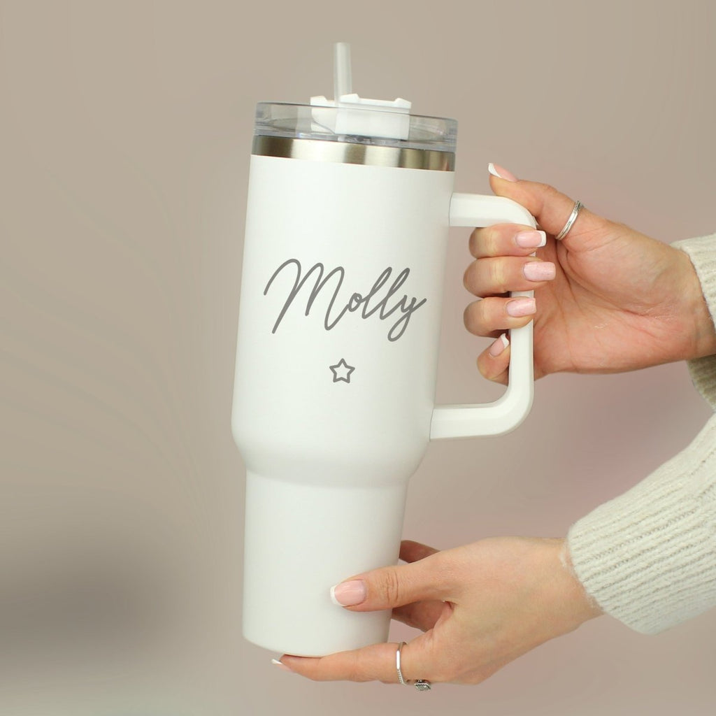 Personalised Star 40oz White Travel Cup - Engraved Memories