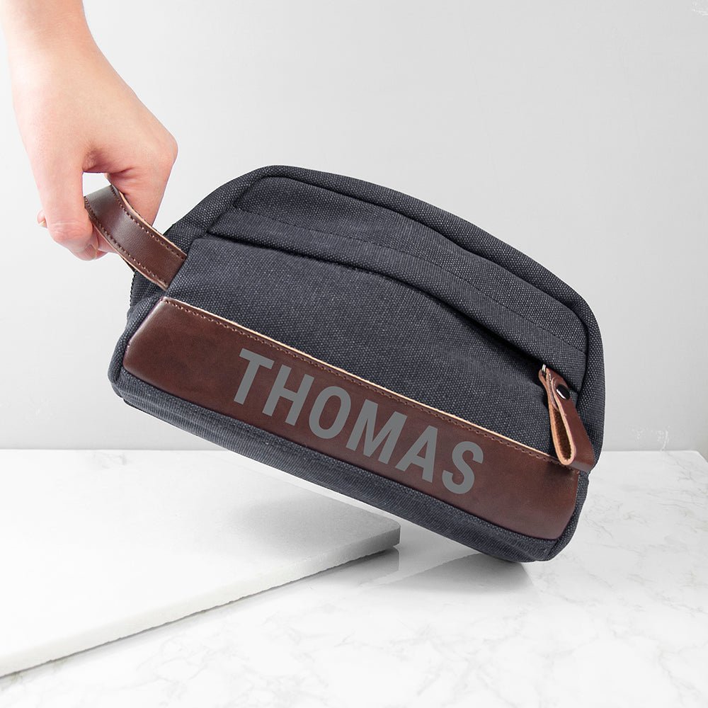 Personalised Weekender Denim Wash Bag Grey - Engraved Memories