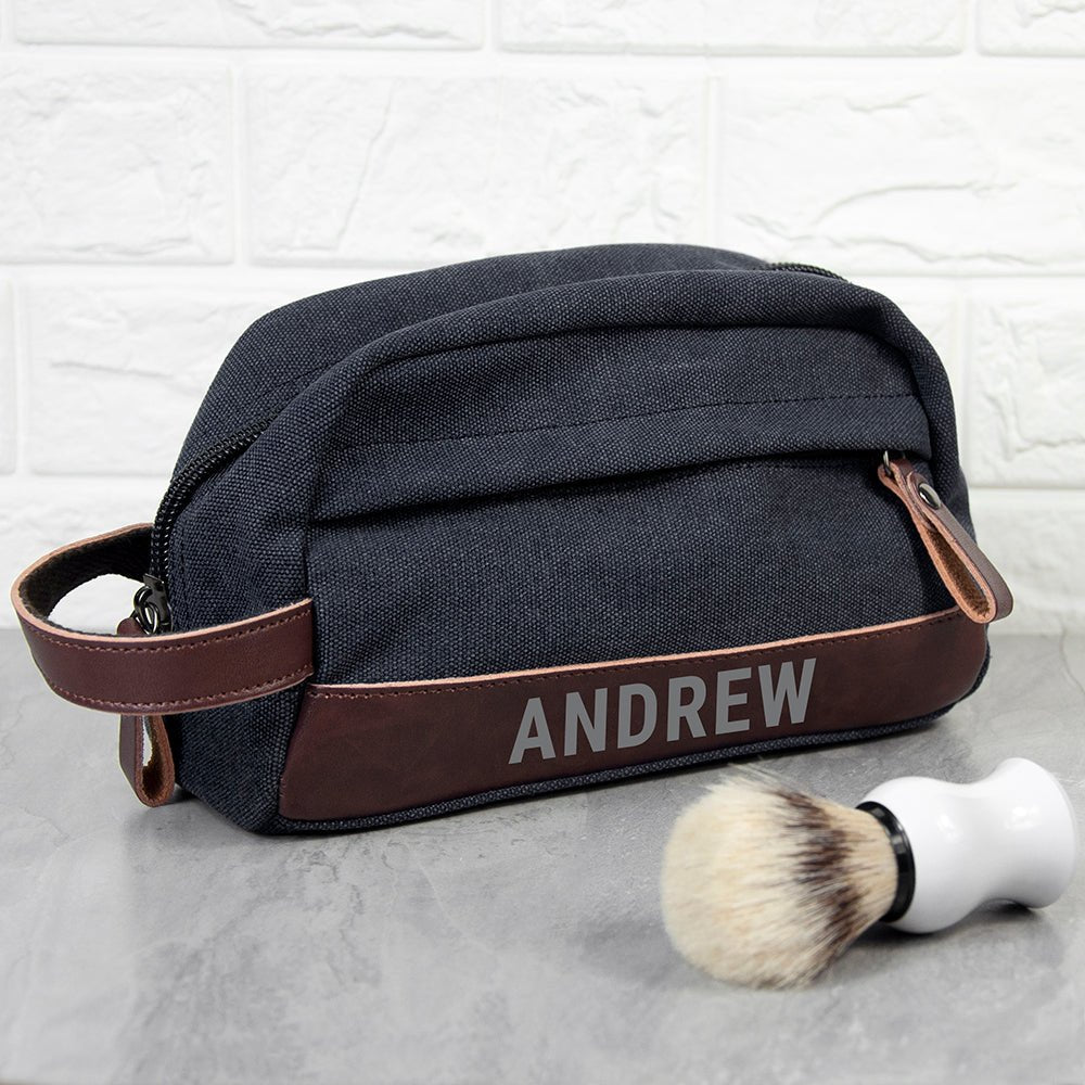 Personalised Weekender Denim Wash Bag Grey - Engraved Memories