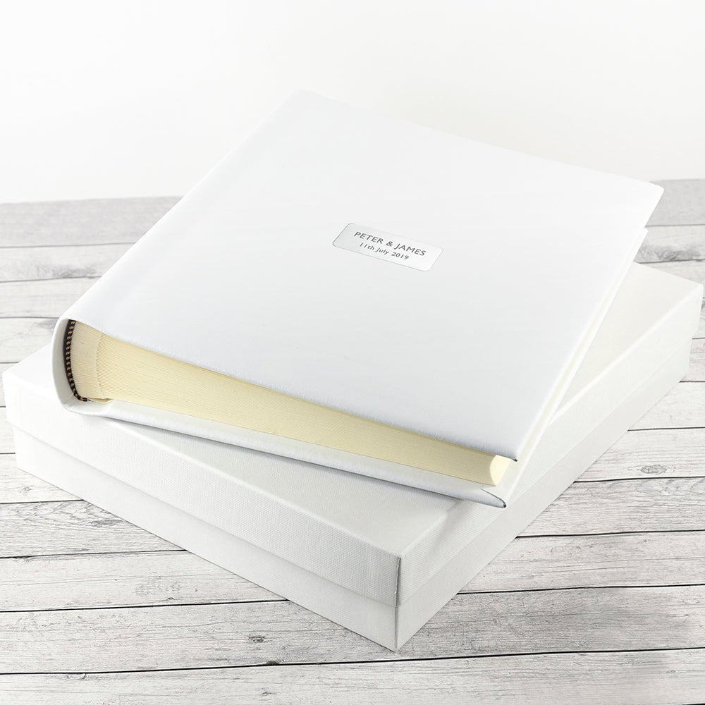 Personalised White Leather Photo Album - Engraved Memories