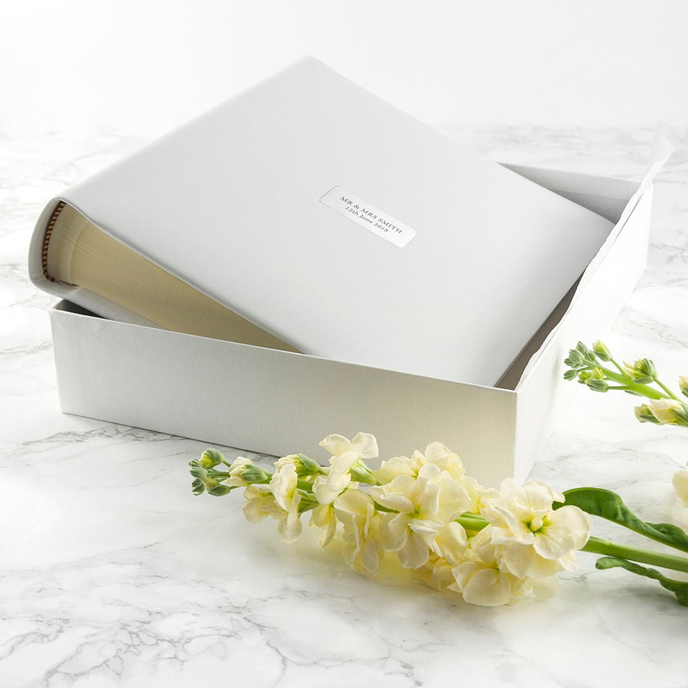 Personalised White Leather Photo Album - Engraved Memories