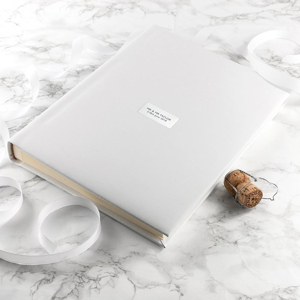 Personalised White Leather Photo Album - Engraved Memories