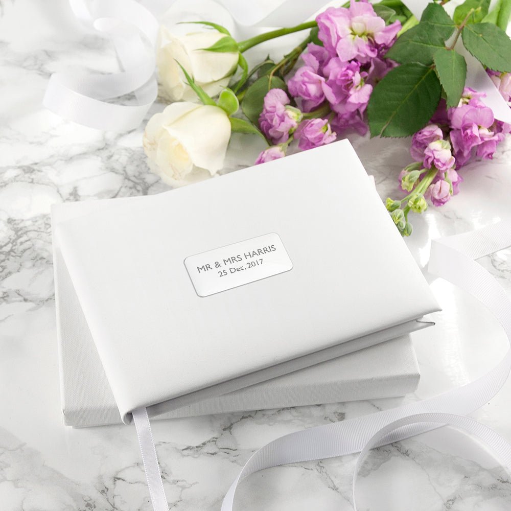 Personalised White Leather Wedding Guest Book - Engraved Memories