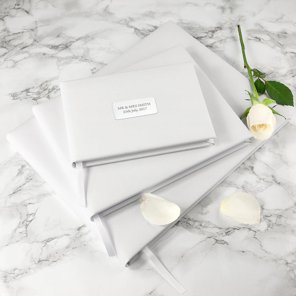 Personalised White Leather Wedding Guest Book - Engraved Memories