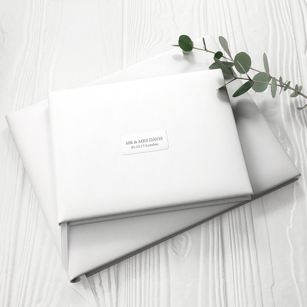 Personalised White Leather Wedding Guest Book - Engraved Memories