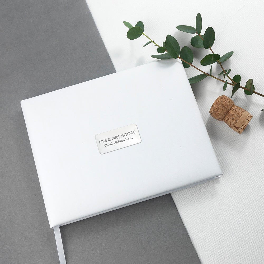 Personalised White Leather Wedding Guest Book - Engraved Memories