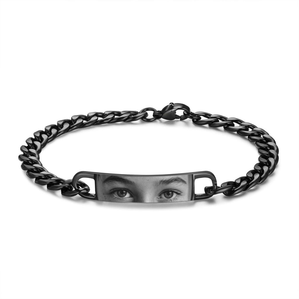 Personalized Custom Eyes Photo Bracelet – Stainless Steel - Engraved Memories