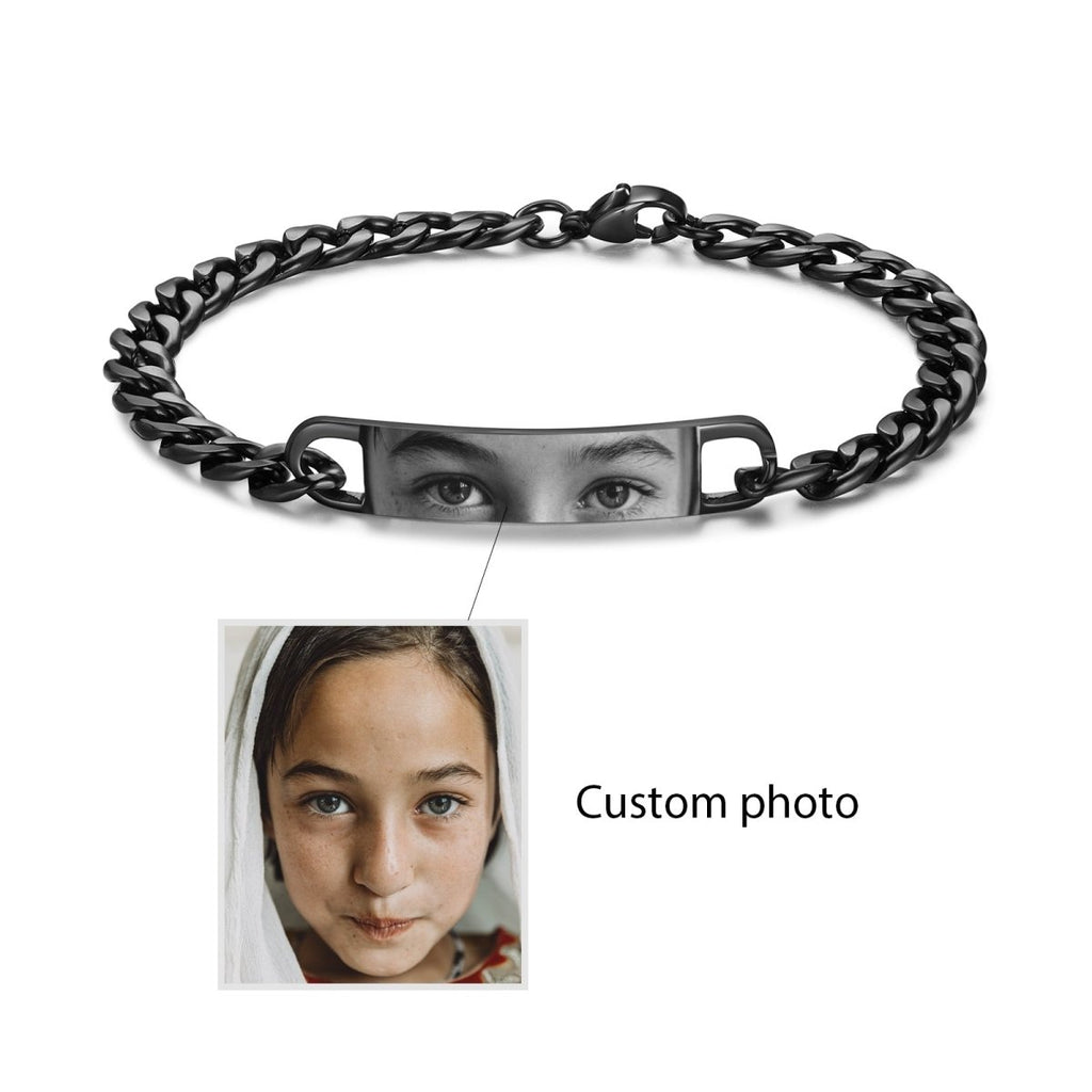 Personalized Custom Eyes Photo Bracelet – Stainless Steel - Engraved Memories