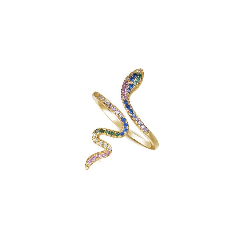 Sparkling Snake Ring in 925 Sterling Silver with Cubic Zirconia Stones - Gold Plated - Engraved Memories