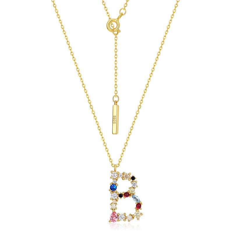 Sterling Silver Necklace with Colorful CZ Letter Charm, Dainty Initial Gold plated Necklace - Engraved Memories