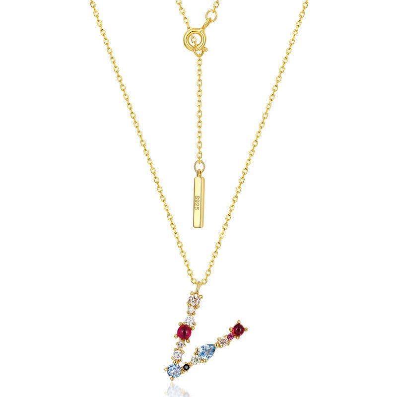 Sterling Silver Necklace with Colorful CZ Letter Charm, Dainty Initial Gold plated Necklace - Engraved Memories