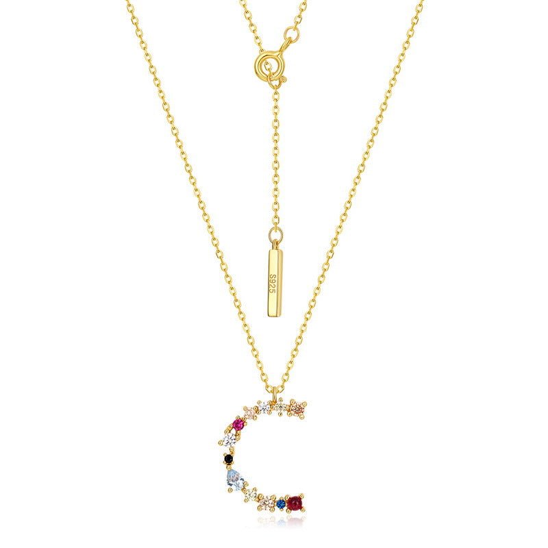 Sterling Silver Necklace with Colorful CZ Letter Charm, Dainty Initial Gold plated Necklace - Engraved Memories