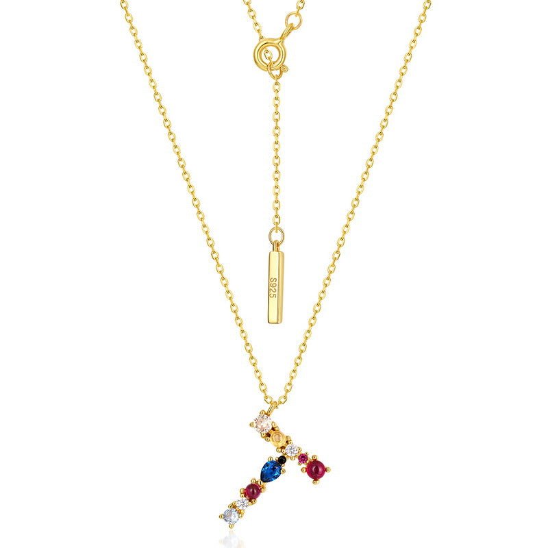 Sterling Silver Necklace with Colorful CZ Letter Charm, Dainty Initial Gold plated Necklace - Engraved Memories