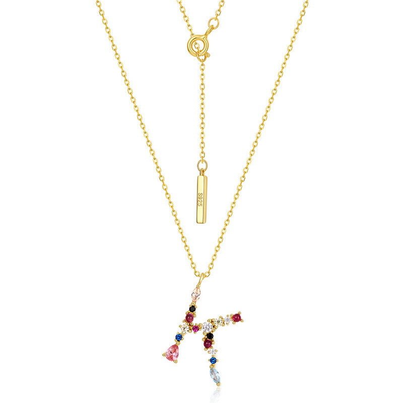 Sterling Silver Necklace with Colorful CZ Letter Charm, Dainty Initial Gold plated Necklace - Engraved Memories