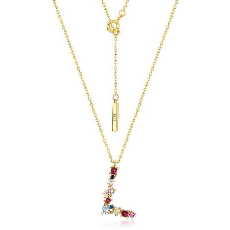 Sterling Silver Necklace with Colorful CZ Letter Charm, Dainty Initial Gold plated Necklace - Engraved Memories