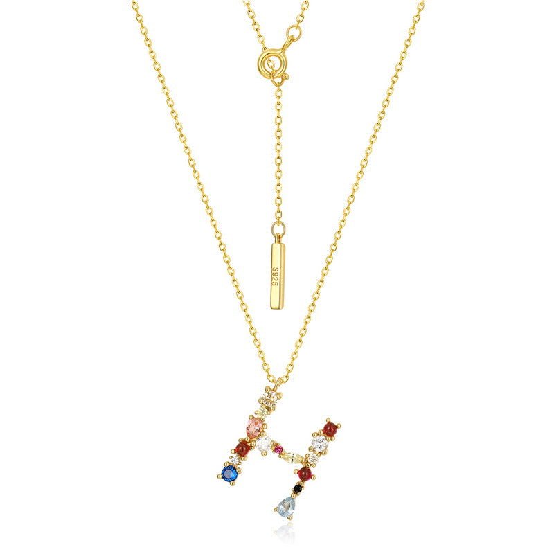 Sterling Silver Necklace with Colorful CZ Letter Charm, Dainty Initial Gold plated Necklace - Engraved Memories