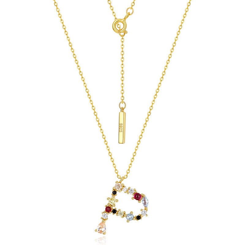 Sterling Silver Necklace with Colorful CZ Letter Charm, Dainty Initial Gold plated Necklace - Engraved Memories