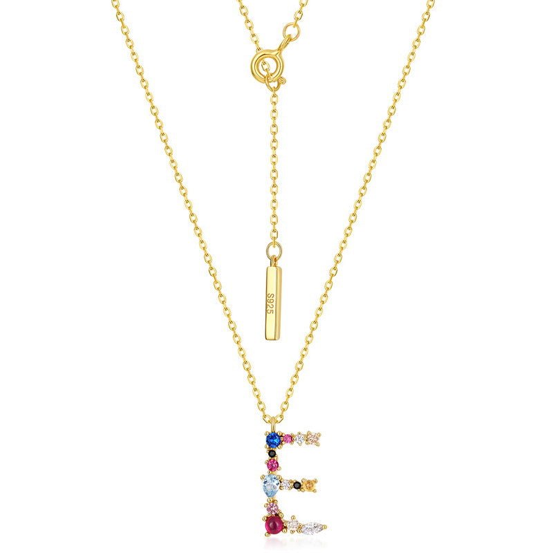 Sterling Silver Necklace with Colorful CZ Letter Charm, Dainty Initial Gold plated Necklace - Engraved Memories