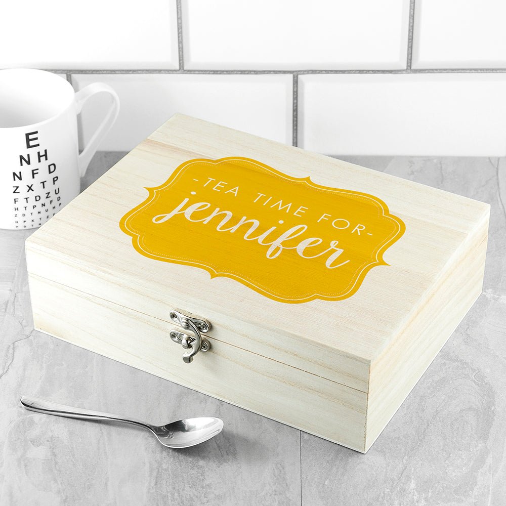 Time For Tea! Colourful Personalised Wooden Tea Box - Engraved Memories