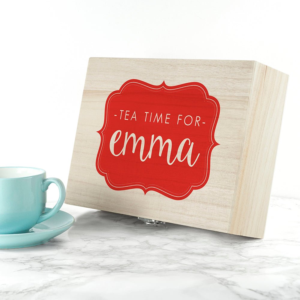 Time For Tea! Colourful Personalised Wooden Tea Box - Engraved Memories