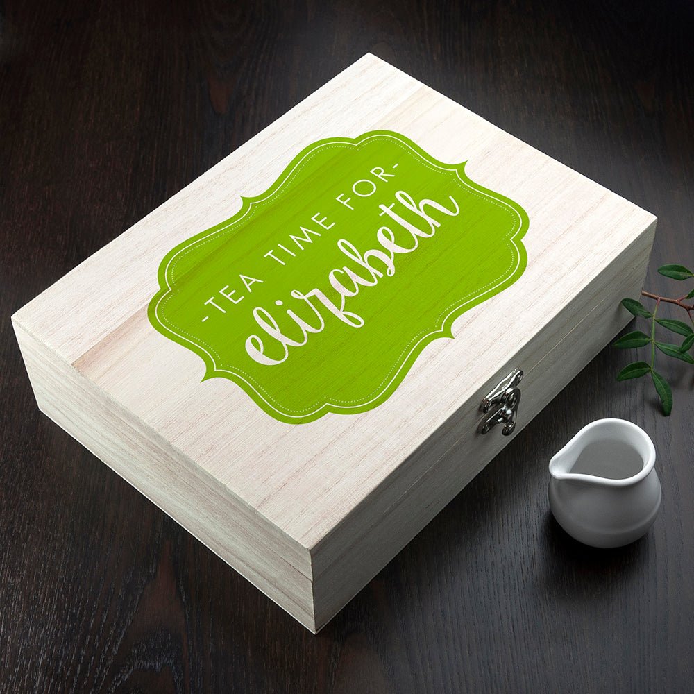 Time For Tea! Colourful Personalised Wooden Tea Box - Engraved Memories