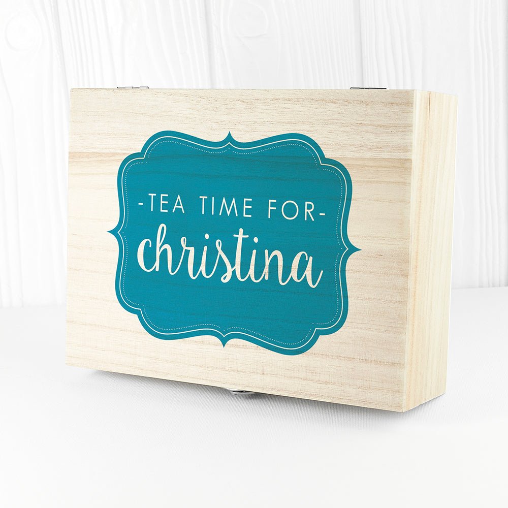 Time For Tea! Colourful Personalised Wooden Tea Box - Engraved Memories