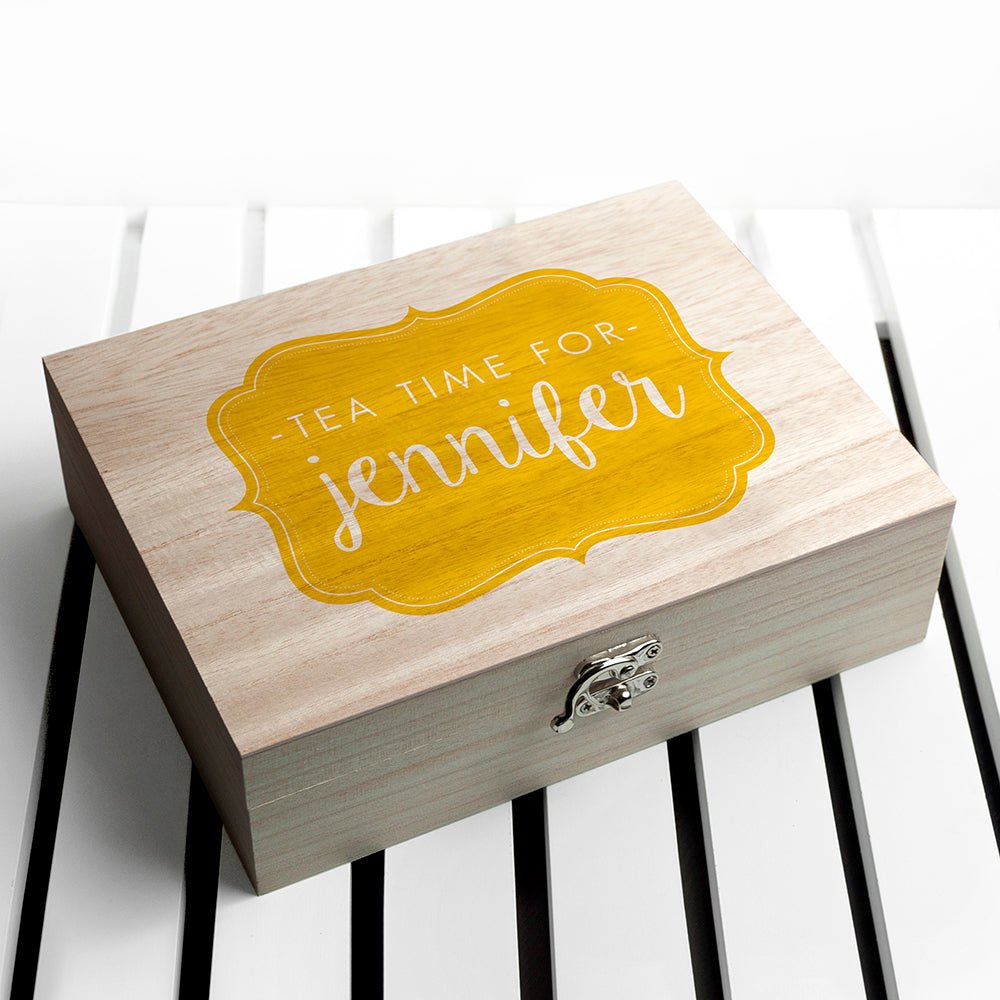 Time For Tea! Colourful Personalised Wooden Tea Box - Engraved Memories