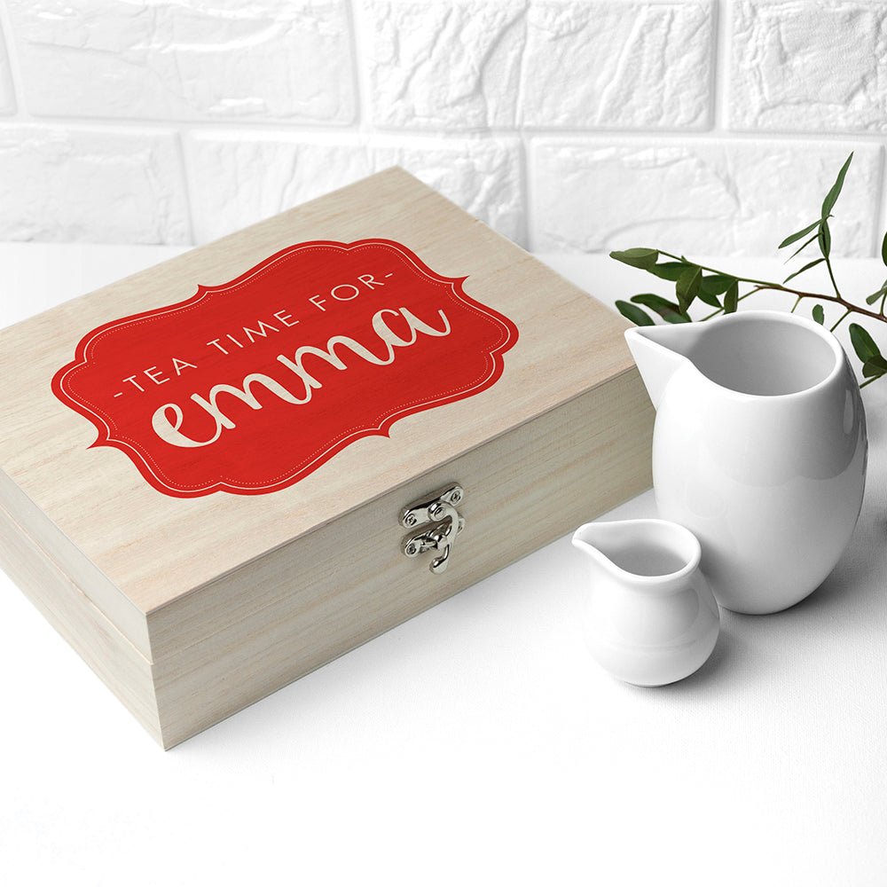 Time For Tea! Colourful Personalised Wooden Tea Box - Engraved Memories