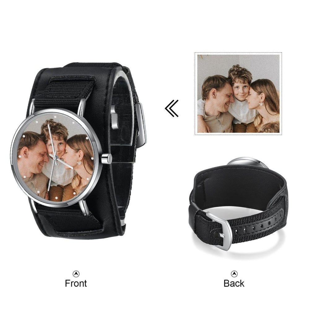 Personalized custom photo watch for men, wide leather strap, Father's Day gift, 49*41mm size